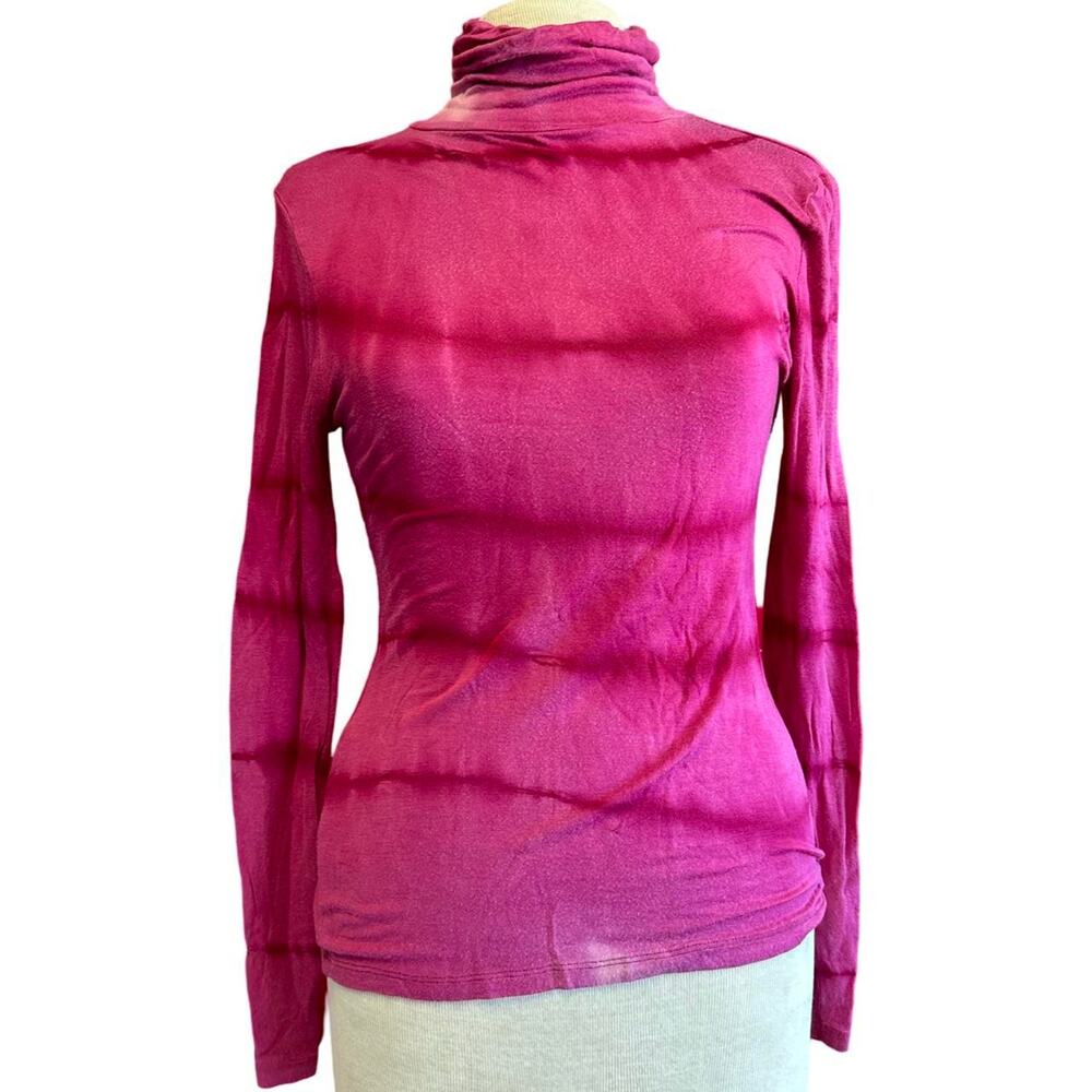 Womens Mock Turtleneck Top Size Medium OOAK Upcycled Pink Tie Dye Long Sleeve